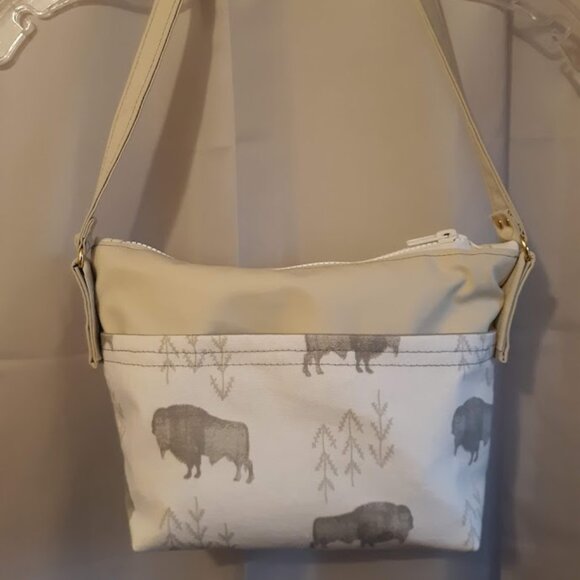 NEW Southwestern Faux Leather & Canvas Buffalo print mini Tote bag Purse Ivory - Picture 1 of 10